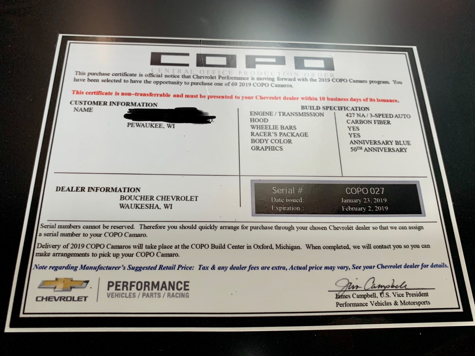 Used-2019-Chevrolet-COPO-Camaro-50th-Anniversary